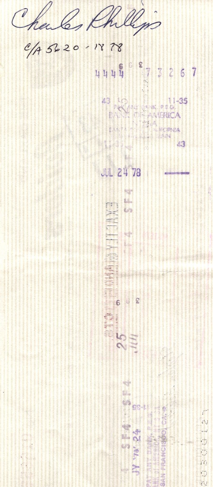 Charles Phillips Signed 1978 Oakland Raiders payroll Check
