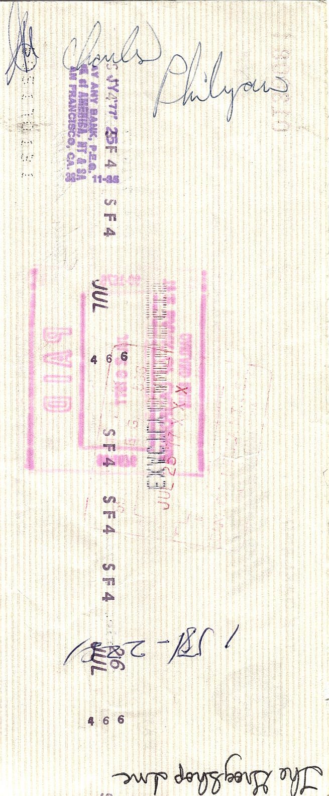 Charles Philyaw Signed 1977 Oakland Raiders payroll Check