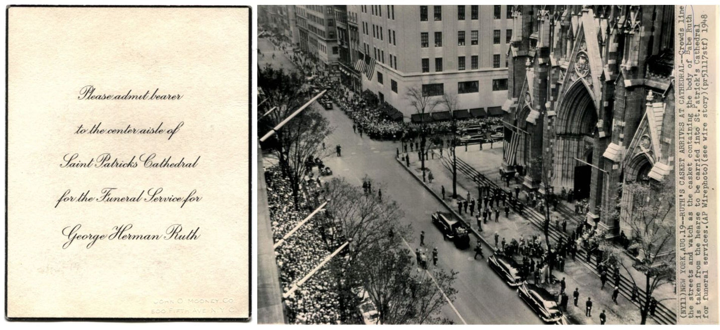 George Herman Babe Ruth 1948 Funeral Invitation Ticket LOA