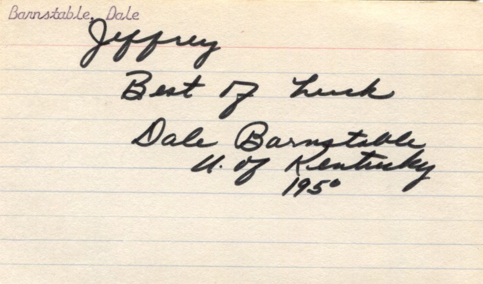 Dale Barnstable Kentucky Basketball Legend - Point Shaving Scandal Signed AUTO 3x5 Index Card