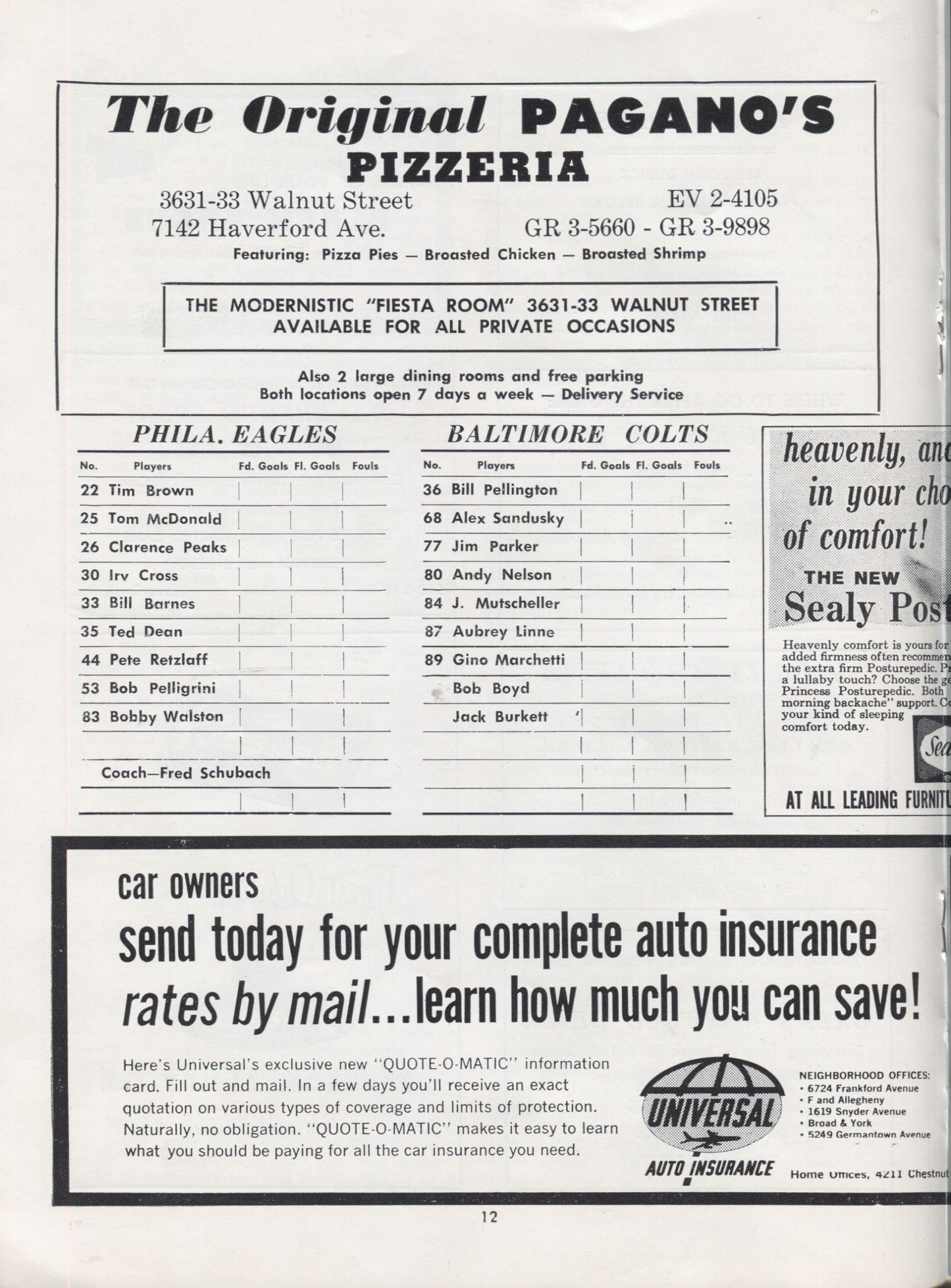 January 26, 1962 Philadelphia Warriors vs. St. Louis Hawks basketball Program Wilt Chamberlain 47 pts
