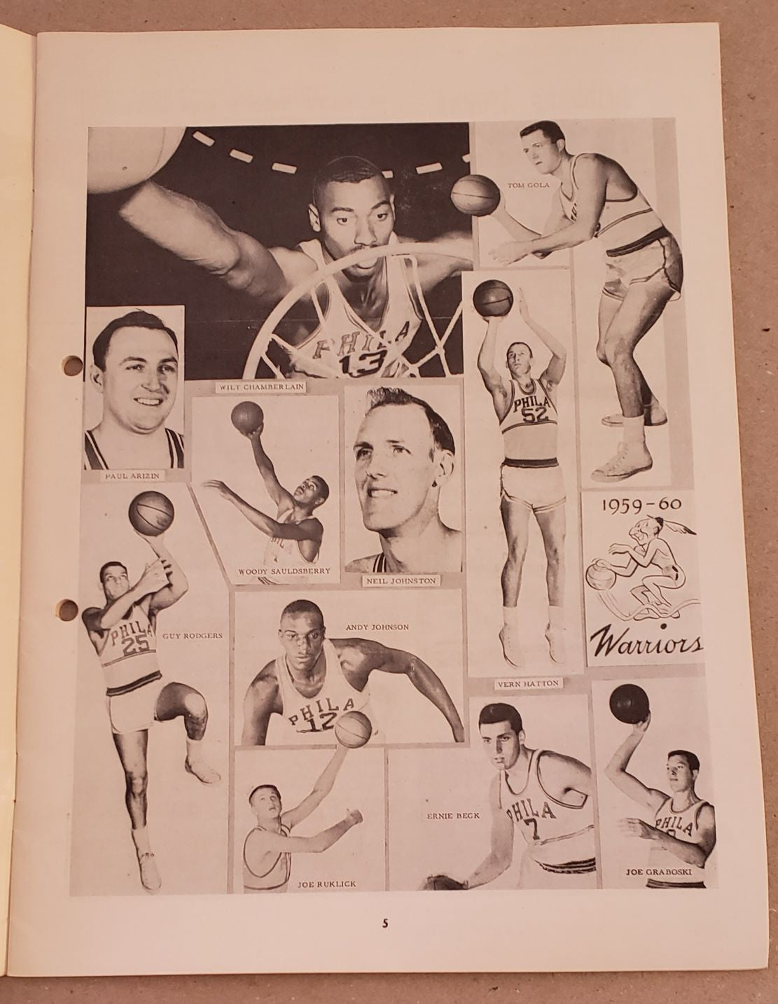 1960 Philadelphia Warriors vs. Detroit Pistons Basketball Program Wilt Chamberlain Scores 58 points