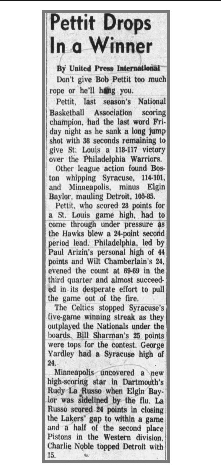 11-20-1959 Wilt Chamberlain's 11th NBA Game Warriors vs St. Louis Hawks Basketball Program