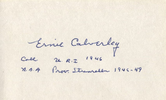 Ernie Calverley Providence Steamrollers NBA Pioneer U of RI Basketball Coach Signed 3x5 Index Card