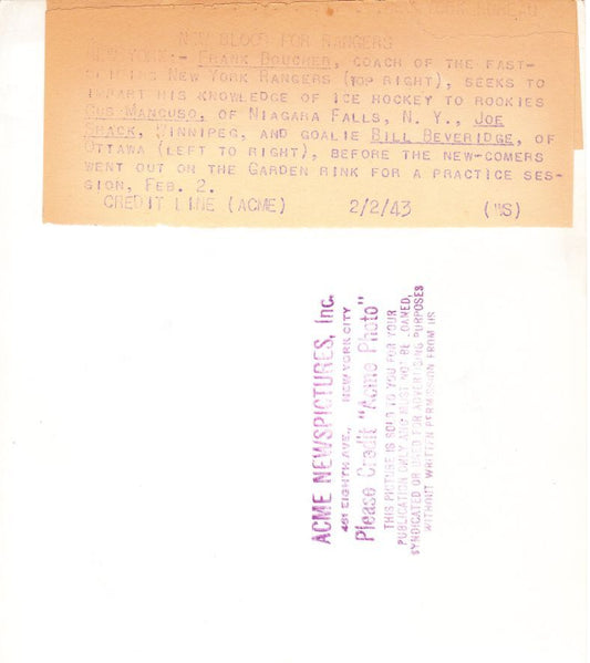 1943 New York Rangers original photo with HOF'er - Frank Boucher