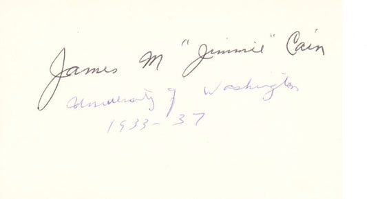 James M Cain Signed AUTO 3x5 index card