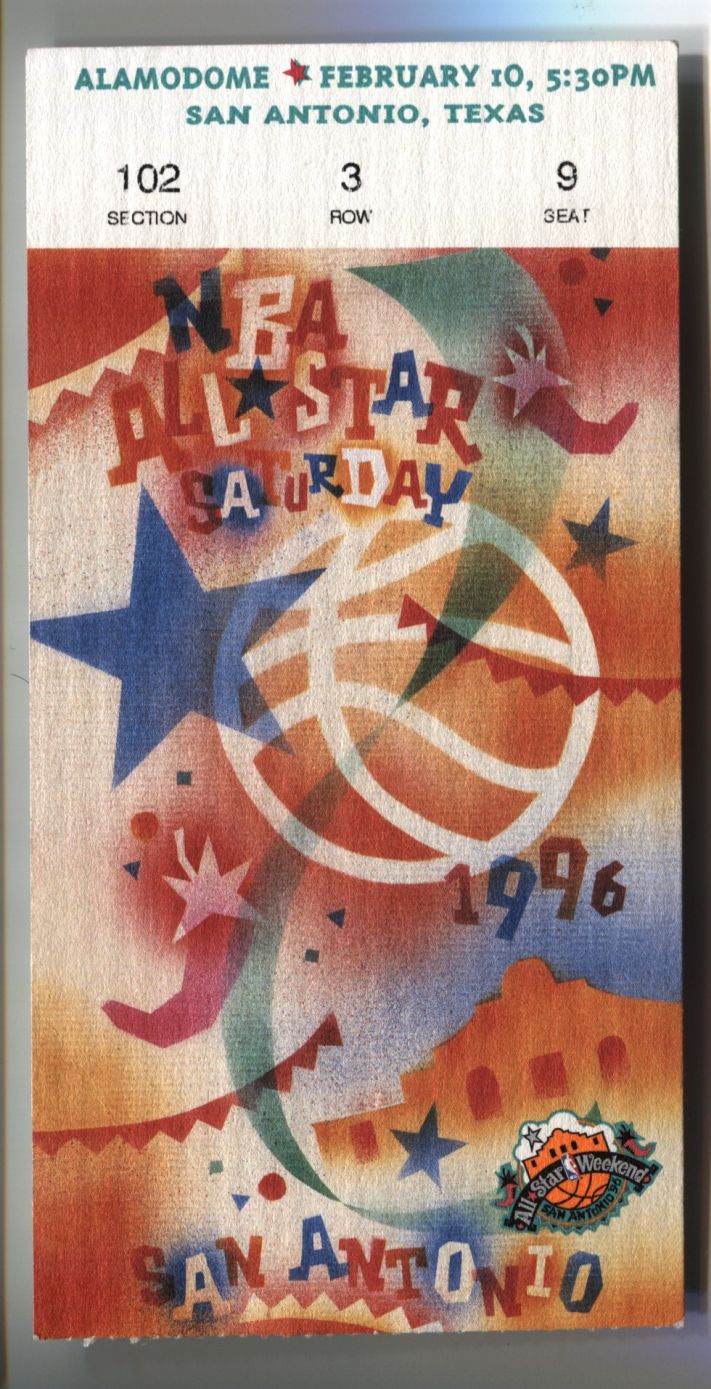1996 NBA ALL-STAR Game Saturday Ticket Stub - Slam Dunk & 3 PT contest