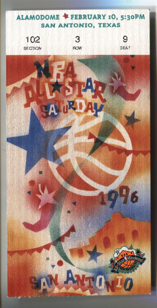1996 NBA ALL-STAR Game Saturday Ticket Stub - Slam Dunk & 3 PT contest