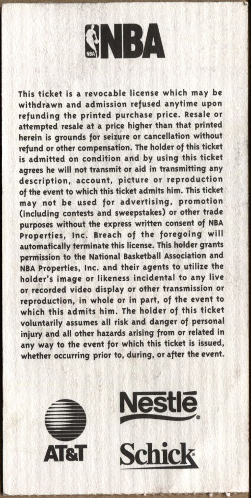 1996 NBA ALL-STAR Game Saturday Ticket Stub - Slam Dunk & 3 PT contest