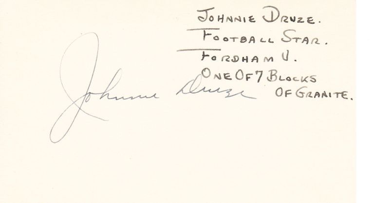 Johnnie Druze signed 3x5 card 7 Blocks of Granite - Dodgers NFL