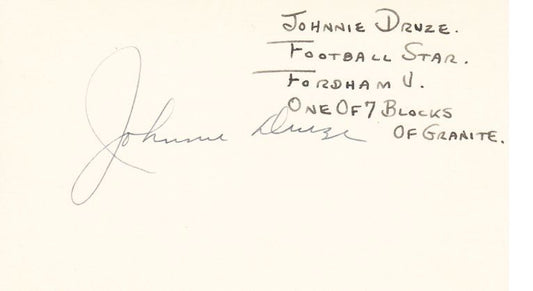 Johnnie Druze signed 3x5 card 7 Blocks of Granite - Dodgers NFL