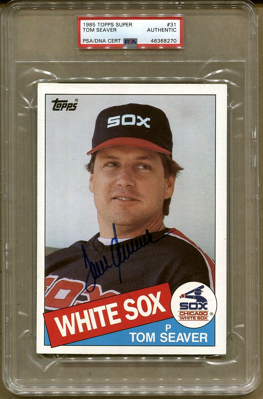1985 Topps Super #31 Tom Seaver Signed AUTO baseball card PSA/DNA POP 2