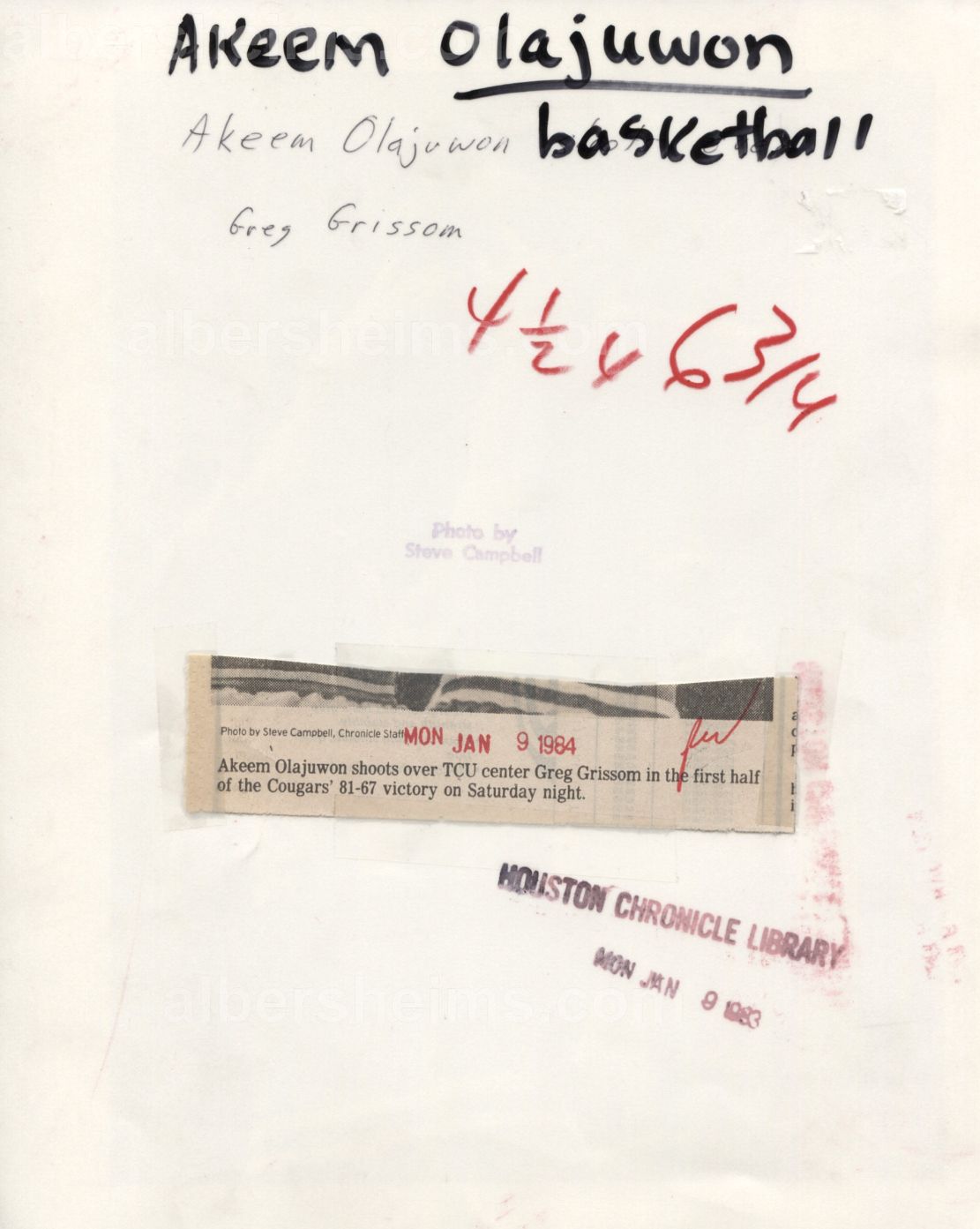 Akeem Hakeem Olajuwon Houston Cougars vs TCU 1983 Original TYPE 1 Photo PSA/DNA LOA