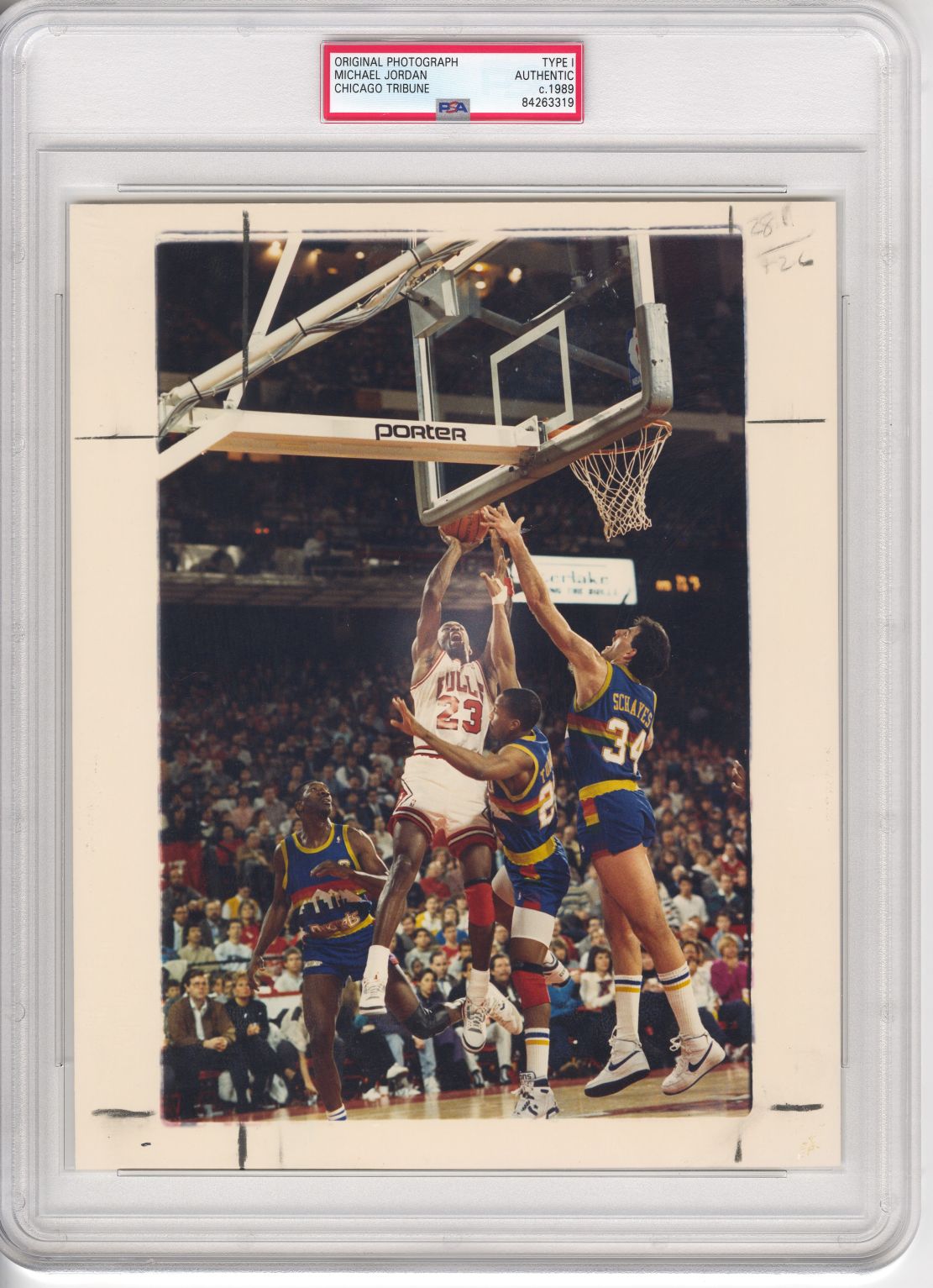 1989 Michael Jordan Dominates Denver's Danny Schayes Original Type 1 Photo PSA/DNA
