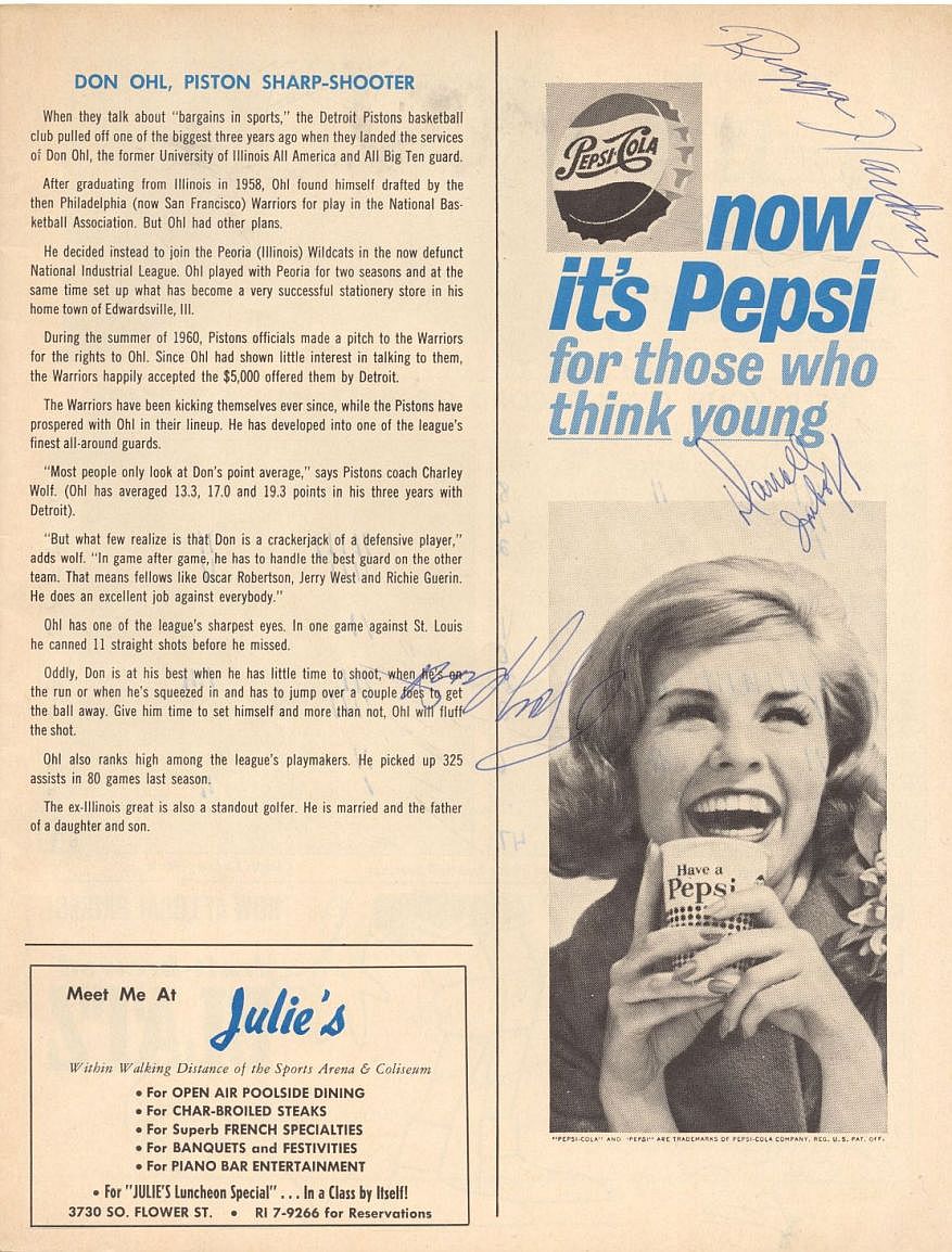 1964 Lakers vs Pistons Multi-Signed Autographed NBA Basketball Program w/ Reggie Harding x 2