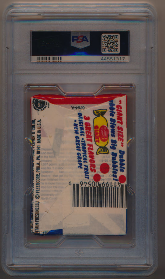 1986 Fleer Basketball Wax Pack w/ Olajuwon Sticker Back PSA 8 NM-MT