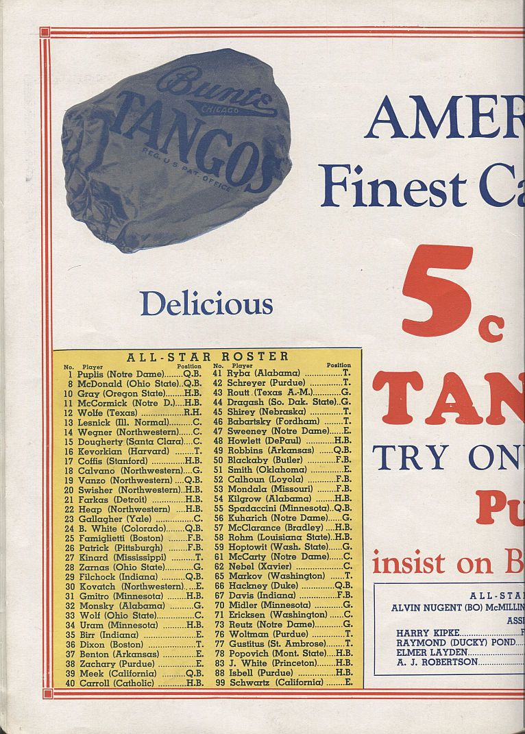 1938 College All-Stars vs Washington Redskins football program Whizzer White Sammy Baugh