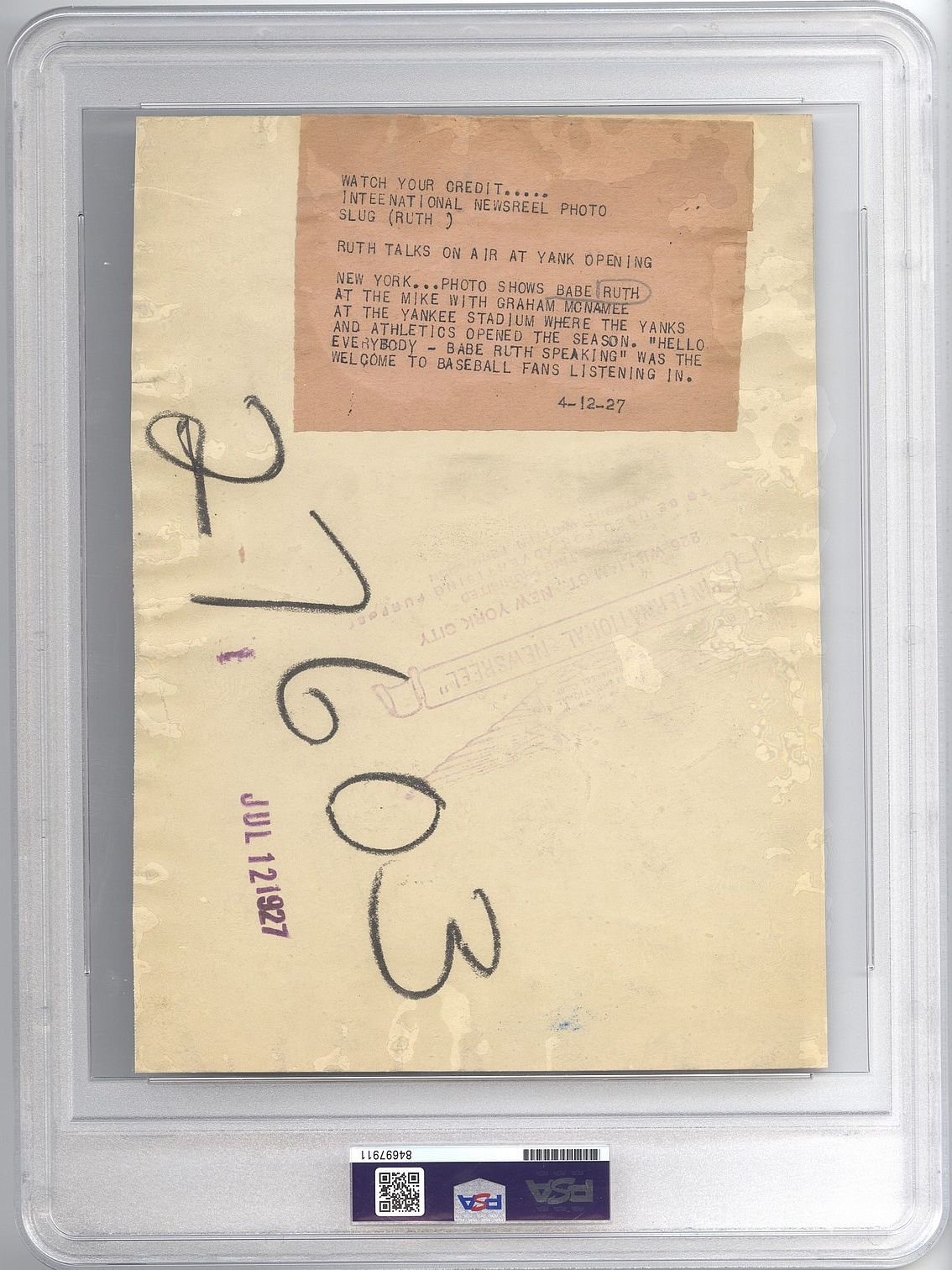 1927 Babe Ruth & Baseball HOF broadcaster Graham McNamee Opening Day Original TYPE 1 photo