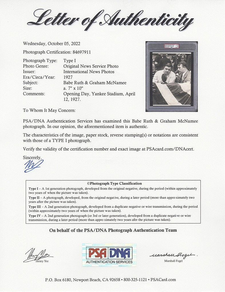 1927 Babe Ruth & Baseball HOF broadcaster Graham McNamee Opening Day Original TYPE 1 photo