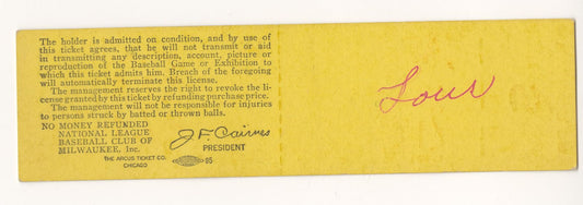 September 21, 1960 Milwaukee Braves vs. Reds Full Ticket Hank Aaron HR #217 Spahn Win 288