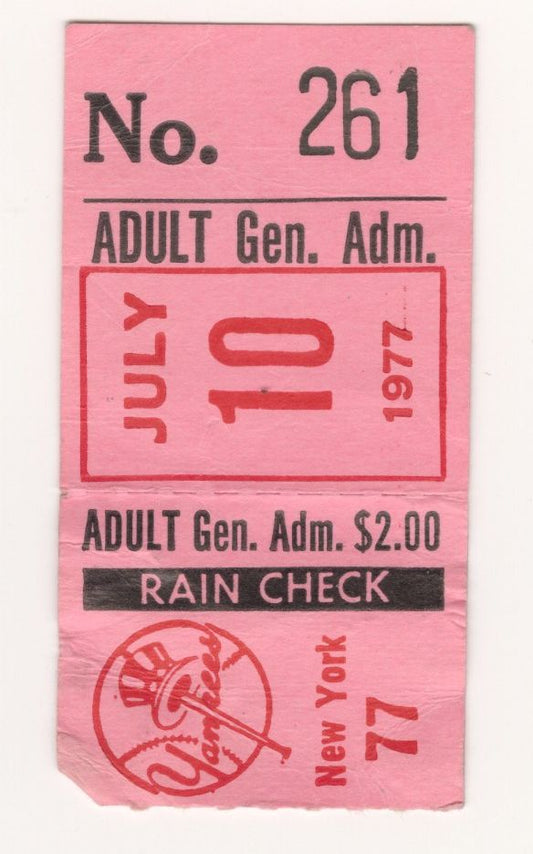 July 10, 1977 Orioles vs Yankees ticket Stub Rookie Eddie Murray HR #13