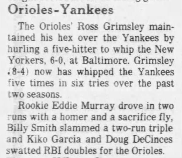 July 10, 1977 Orioles vs Yankees ticket Stub Rookie Eddie Murray HR #13