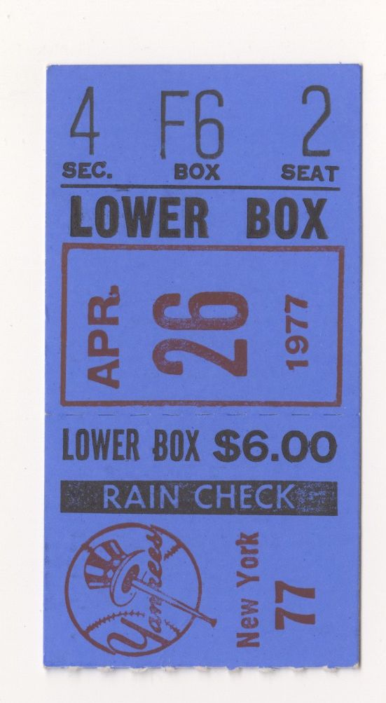 April 26, 1977 Orioles vs Yankees ticket Stub Rookie Eddie Murray Career HR #3