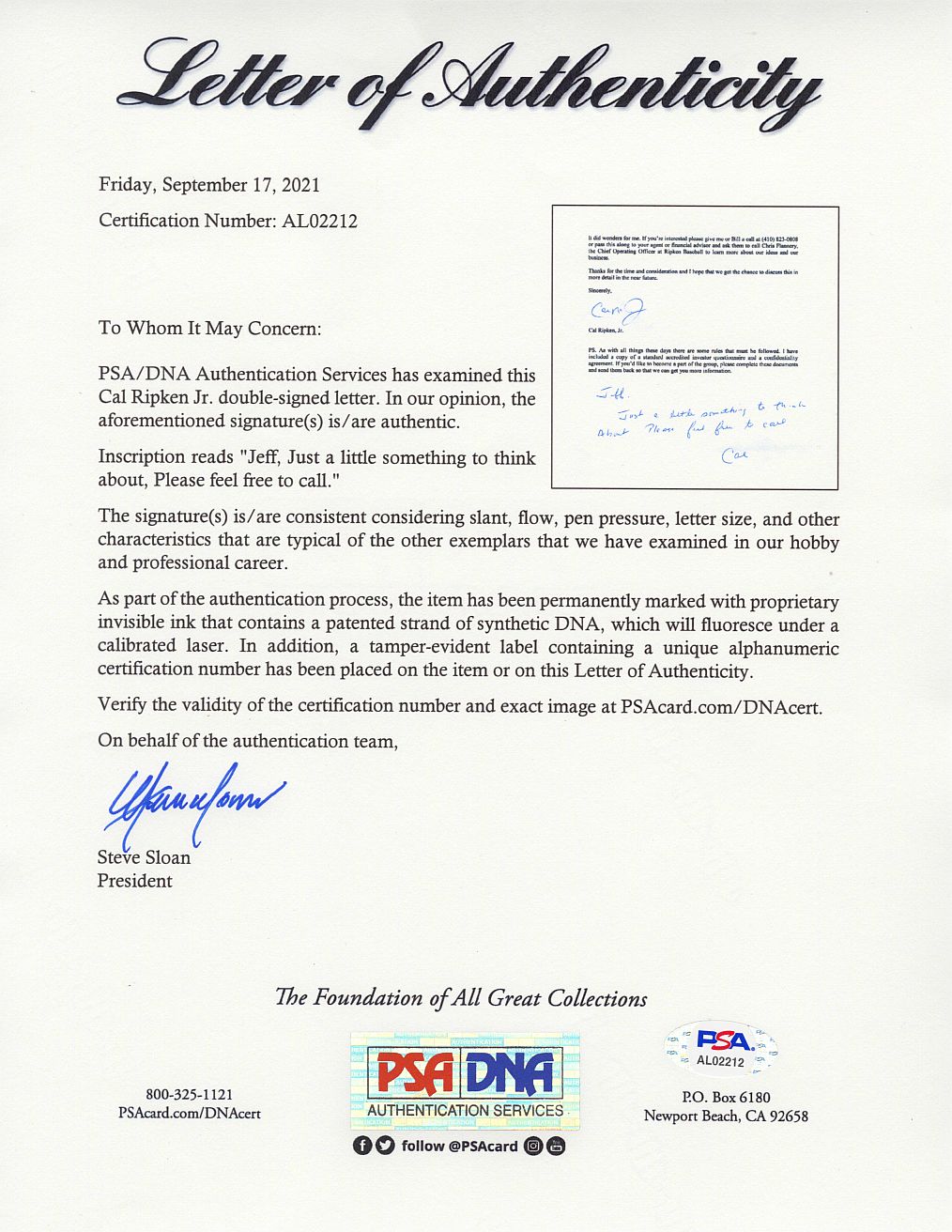Cal Ripken Jr. Typed Letter Signed with Fantastic Baseball Content Baltimore Orioles HOF PSA/DNA LOA