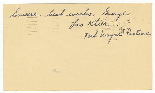 Leo Klier signed AUTO GPC 1st Year NBA Indianapolis Kautskys Pistons Packers 1948 Bowman Set