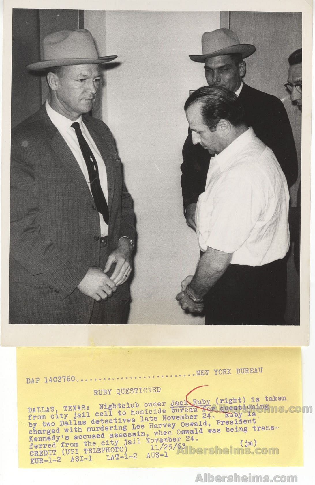 Jack Ruby - Lee Harvey Oswald's Killer taken for Questioning Original Press Photo