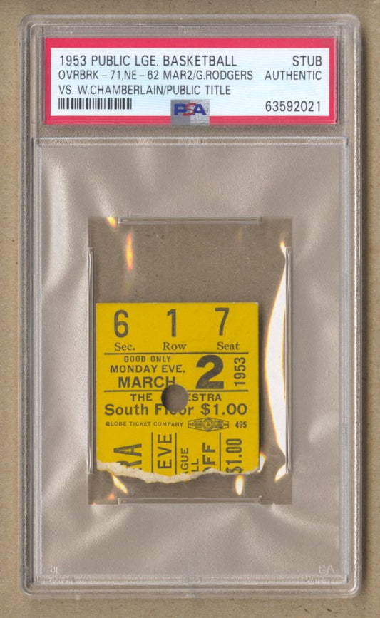 Wilt Chamberlain Overbrook vs Northeast 1953 Philadelphia Public High School League Championship Ticket Stub PSA Pop 1