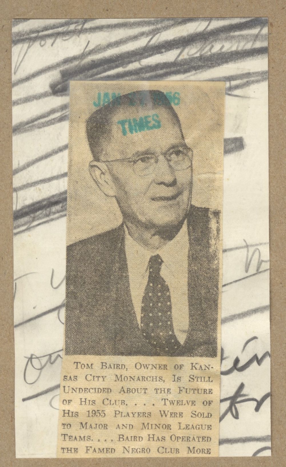 Tom Baird Negro Leagues Kansas City Monarchs Owner Original TYPE 1 Press Photo