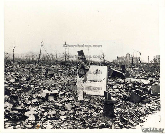 The Aftermath of the Bombing of 1945 Hiroshima World War II UPI photo re-strike from 1980's