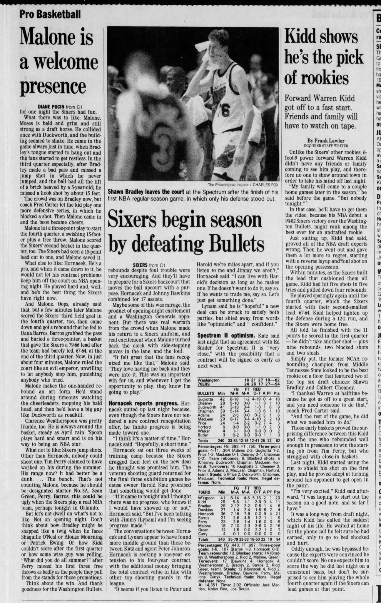 Shawn Bradley Signed AUTO NBA debut ticket stub 11/5 1993 Moses Malone Returns to 76ers vs Bullets