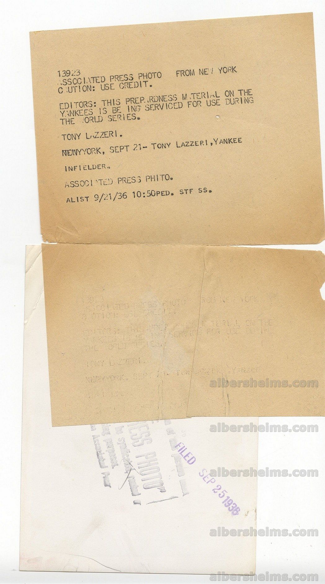 1936 Tony Lazzeri Crystal Clear NY Yankees HOFer World Series Original TYPE 1 photo PSA LOA