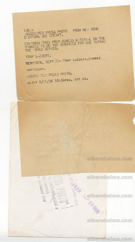 1936 Tony Lazzeri Crystal Clear NY Yankees HOFer World Series Original TYPE 1 photo PSA LOA