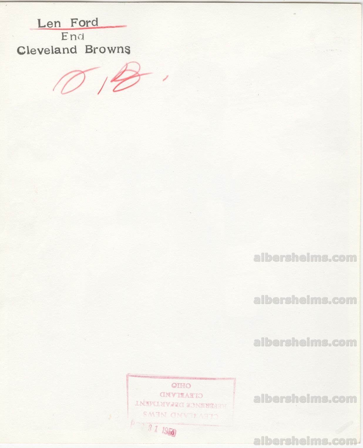 1950 Cleveland Browns Future Pro Football HOFer - Len Ford Original TYPE 1 photo PSA LOA