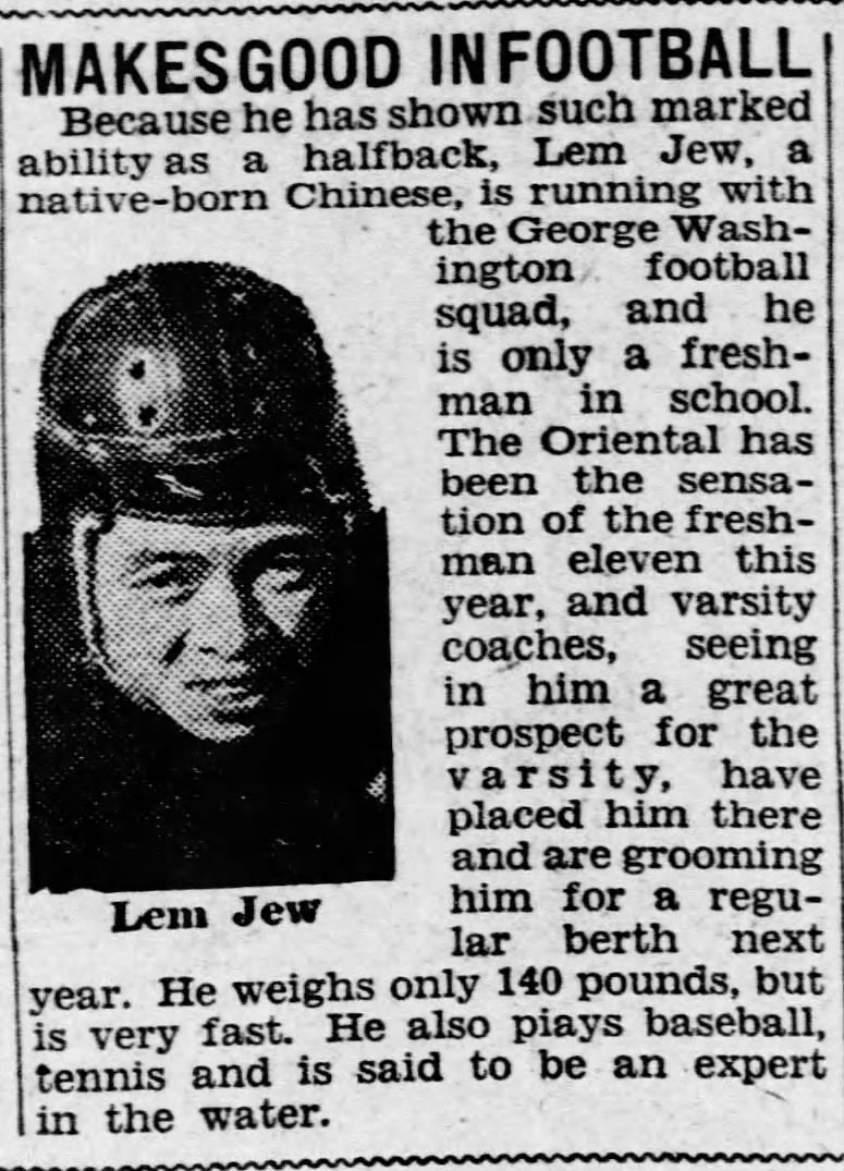 Lem Jew Chinese College Football Star 1928 Original TYPE 1 photo PSA/DNA LOA