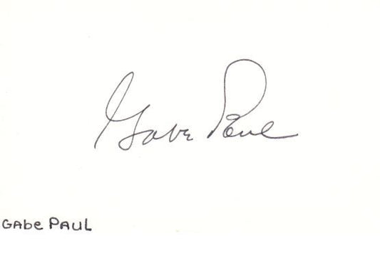 Gabe Paul Signed AUTO 3x5 index card