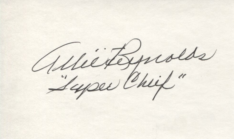 Allie Reynolds Signed 3x5 card with nickname Super Chief