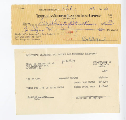 Bert Bell 1956 Signed AUTO check + Document Pro Football HOF Eagles Steelers D.1959