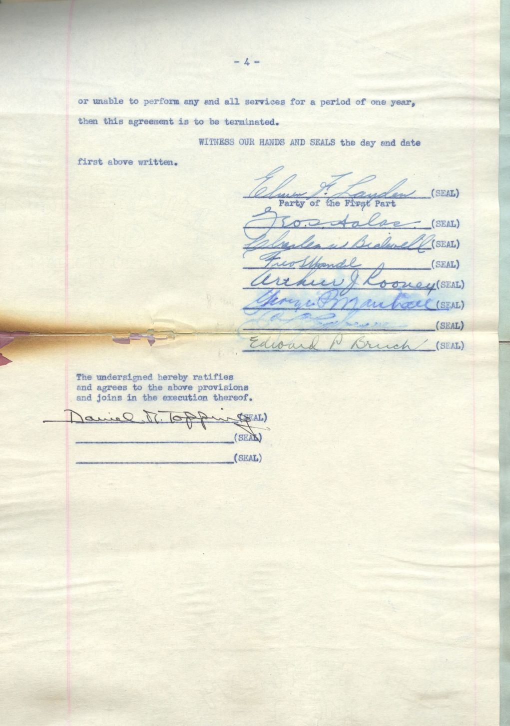 Charles Bidwill Signed Original 1941 Document Establishing the Post of the FIRST Commissioner of the NFL appointing Elmer Layden & Signed by him, Halas, Rooney, Lambeau, & 3 Others PSA/DNA LOA