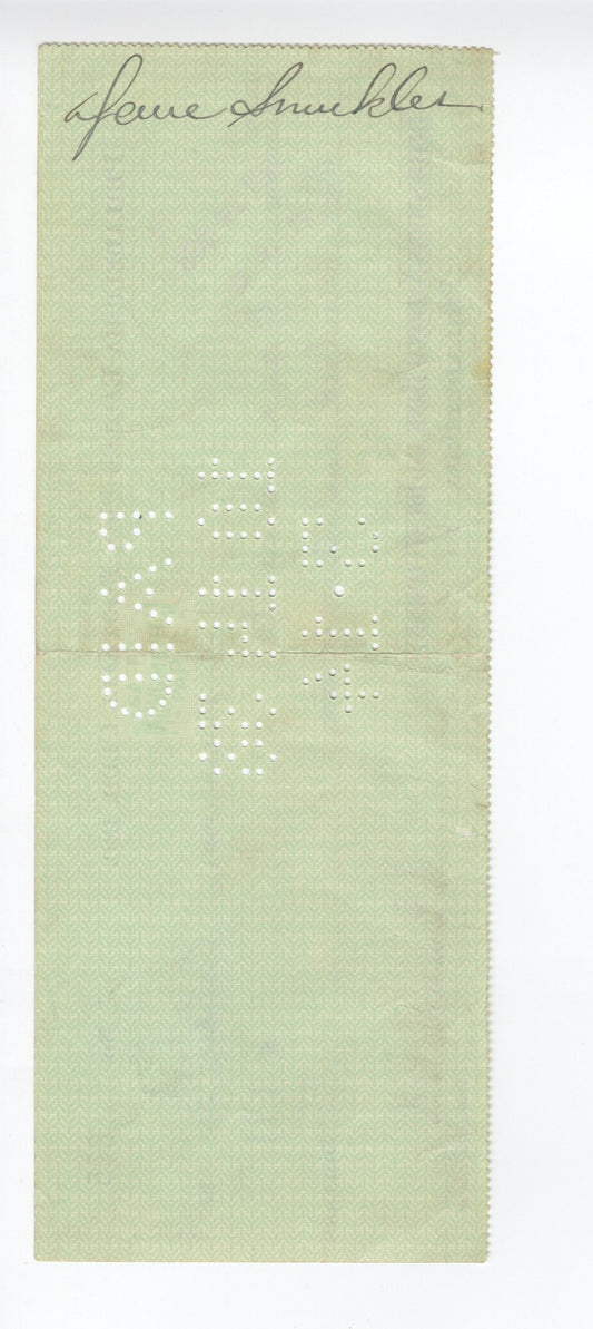 Bert Bell D.1959 FB HOF signed Eagles payroll check to Dave Smukler D.1971