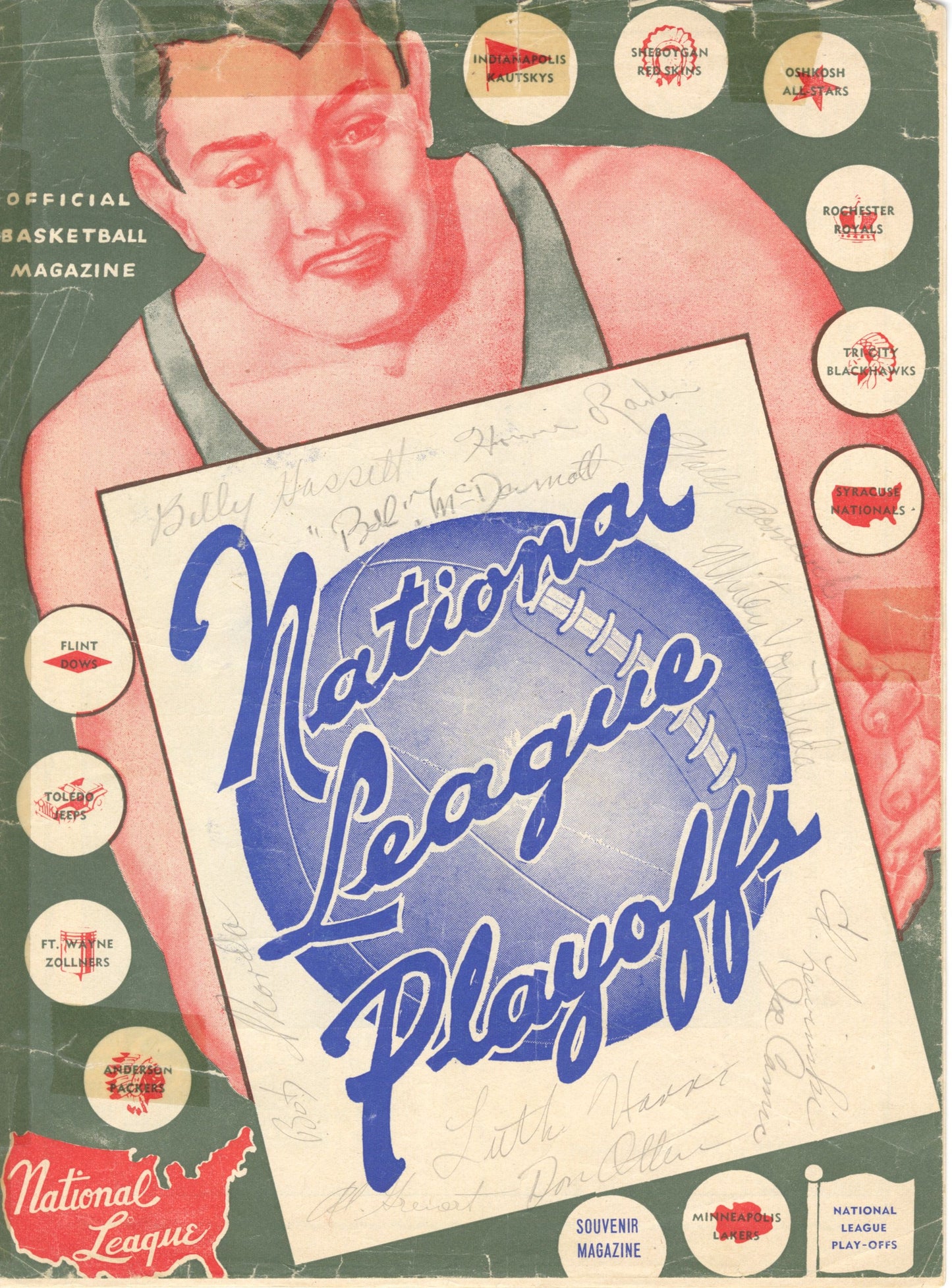 1947-48 Tri-Cities Blackhawks NBL Basketball Program Team Signed AUTO /w Bobby McDermott PSA/DNA LOA