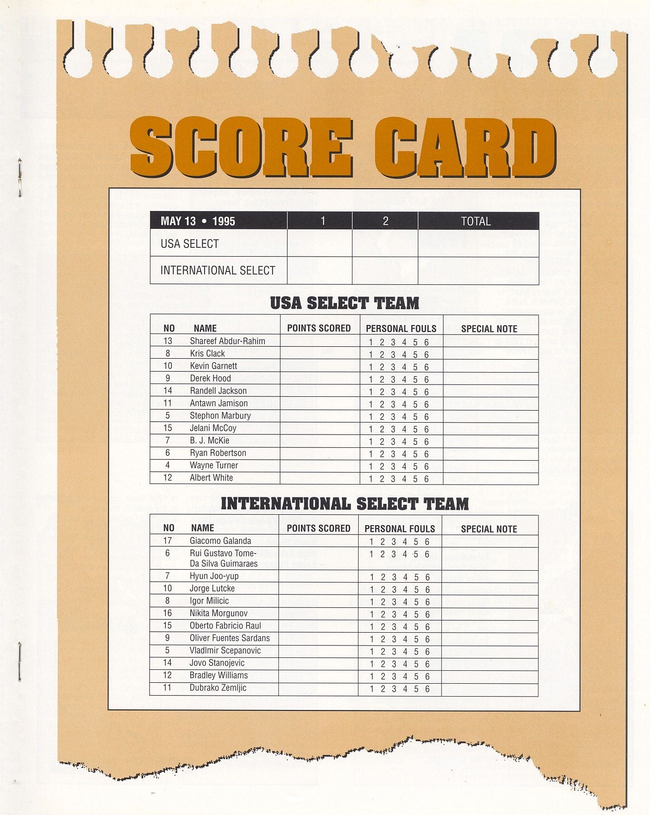 1995 Nike Hoop Summit Multi-Signed AUTO program with Robert Traylor U of Michigan D.2011