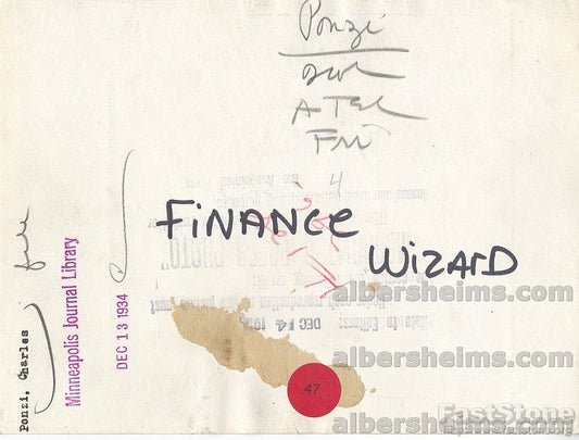 Con Artist Charles Ponzi Original 1934 Press Photo