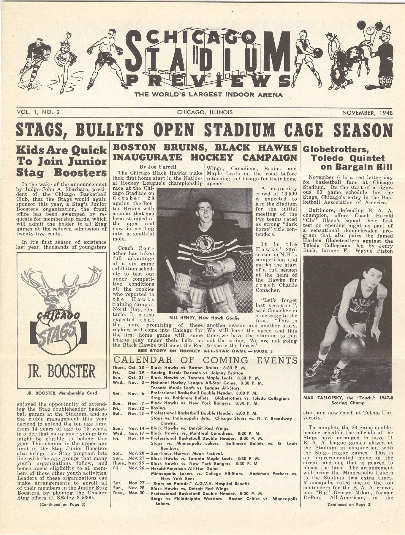1948 Chicago Stadium Review Newsletter Volume 1 No. 2 - Stags Basketball BAA Schedule