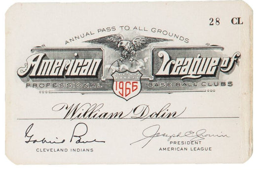 1966 American League Annual Season Pass - Indians - Emmett Ashford Debut - Frank Robinson Triple Crown