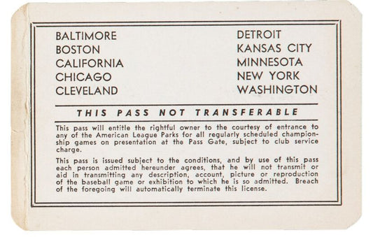 1966 American League Annual Season Pass - Indians - Emmett Ashford Debut - Frank Robinson Triple Crown