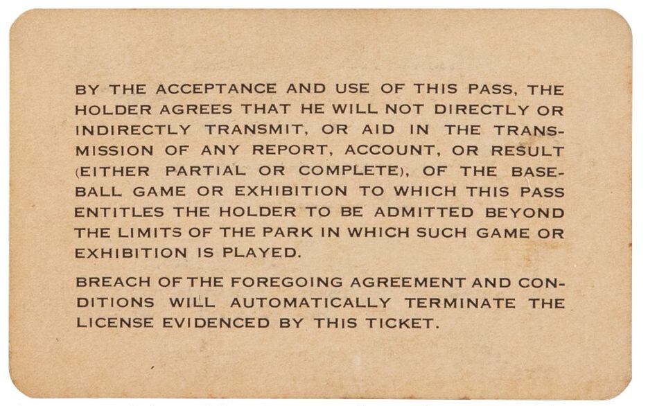 1937 National League Season Pass Ticket - Vince DiMaggio & Johnny Vander Meer MLB Debuts - Frankhouse No-Hitter